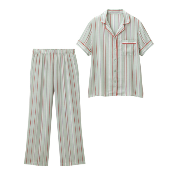 ジーユー GU パジャマ（半袖&ロングパンツ）（ストライプ）+E
