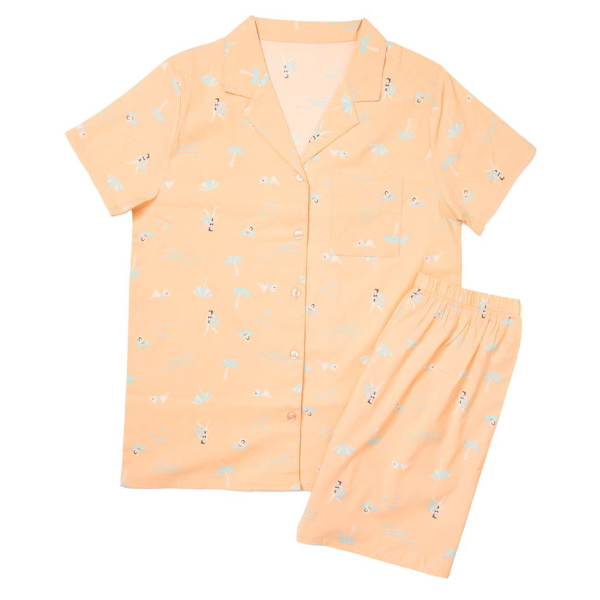 チュチュアンナ レーヨン布帛前開きリゾート柄半袖パジャマ