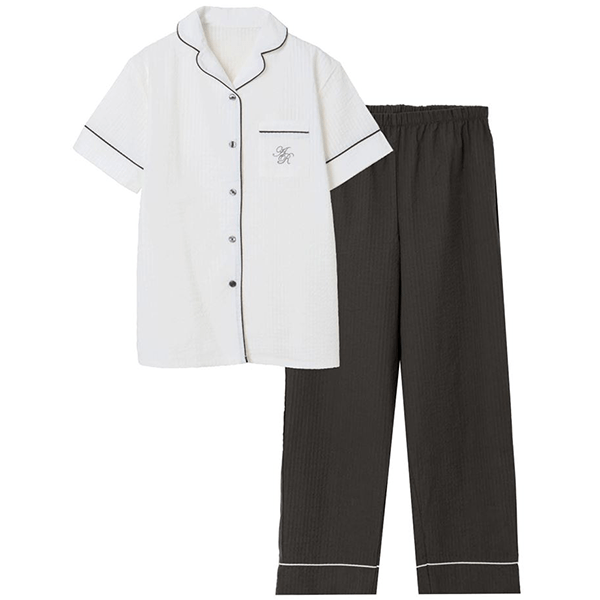 [とにかくさらっと涼しい]ロゴ前開き無地サッカー半袖パジャマ／tutuanna（チュチュアンナ）